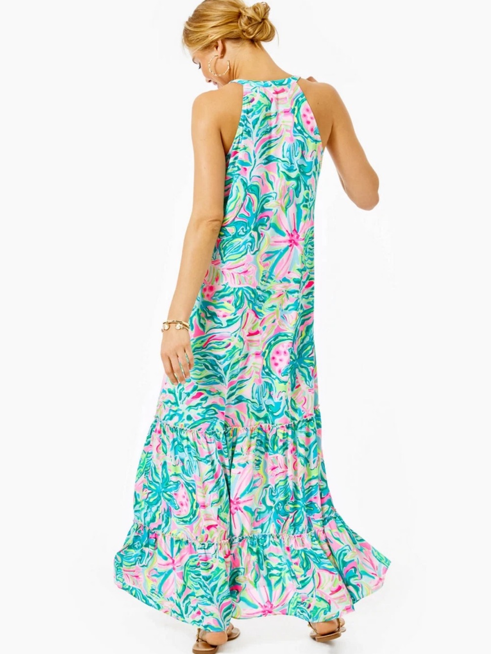 Lilly Pulitzer Multicolor Floral Halter Maxi Dress - Turquoise, Pink, Green - Picture 2 of 13